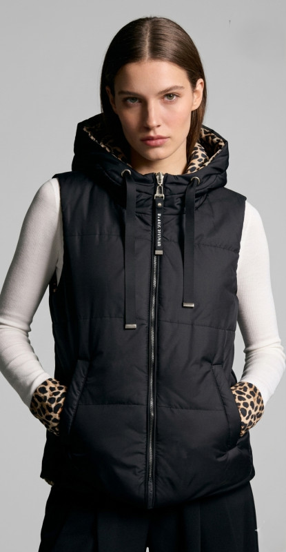 Wende-Weste mit Leopardenmuster, Schwarz