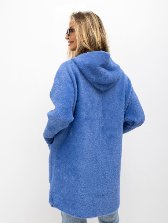 Blauer Alpakamantel mit Kapuze