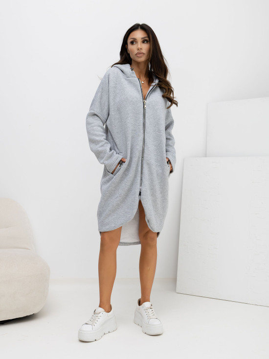 Langer grauer Melange Kapuzenpullover RUE PARIS