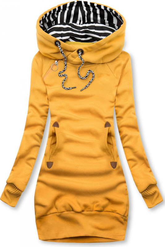 Sweatshirt/Sweatkleid mit Kapuze gelb
