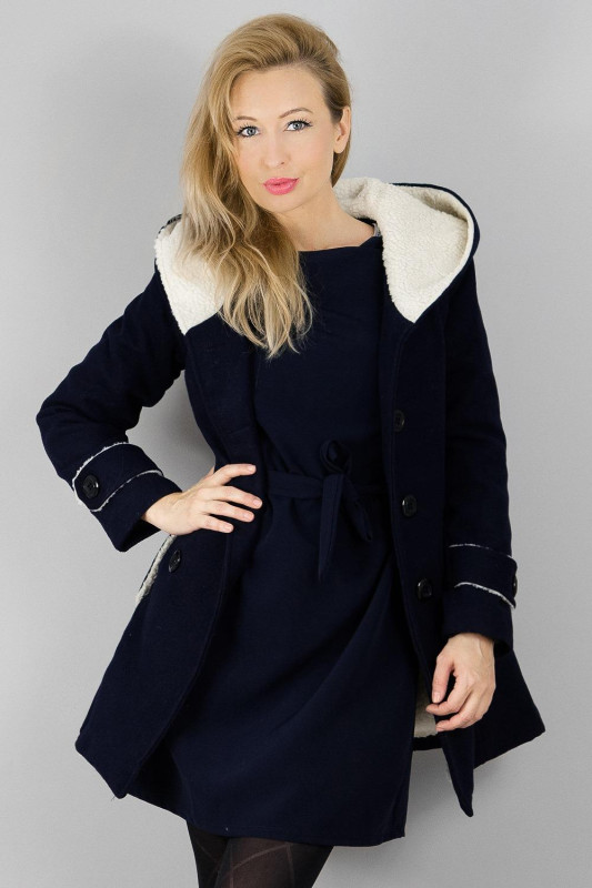 Mantel mit Kunstpelz granat