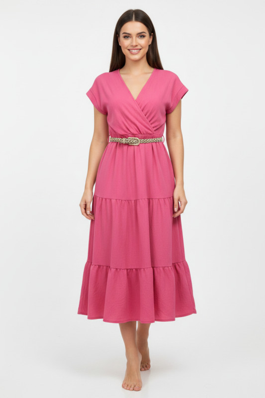 Midi-Sommerkleid mit Gürtel Beige