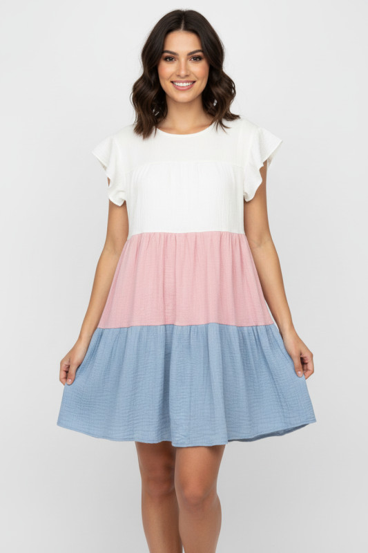 Kleid mit Color-Blocking-Optik rosa/sage green