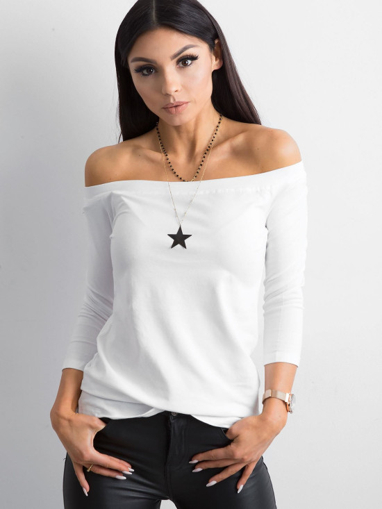 Weiße Bluse mit Carmen-Ausschnitt Basic Live