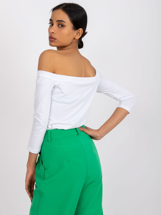 Weiße Bluse mit Carmen-Ausschnitt Basic Live