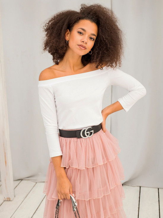 Weiße Bluse mit Carmen-Ausschnitt Basic Live