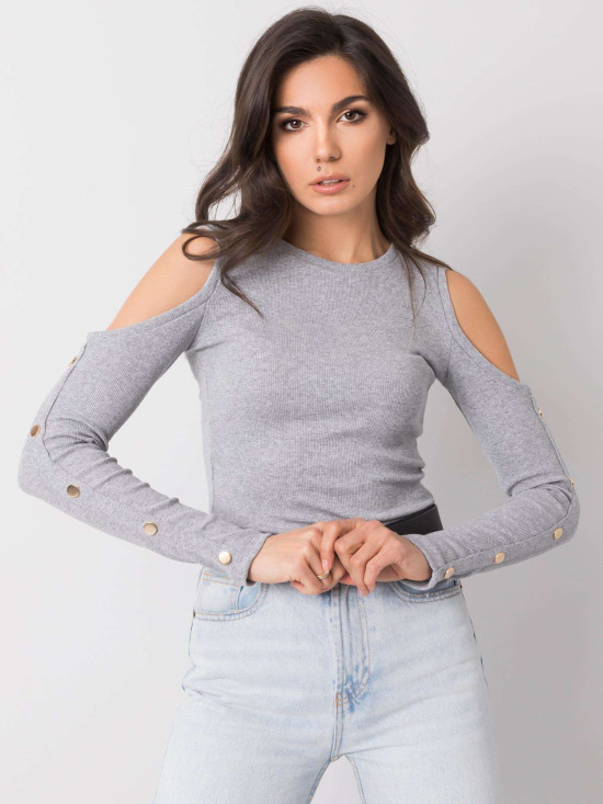 Graue Bluse mit Ausschnitten