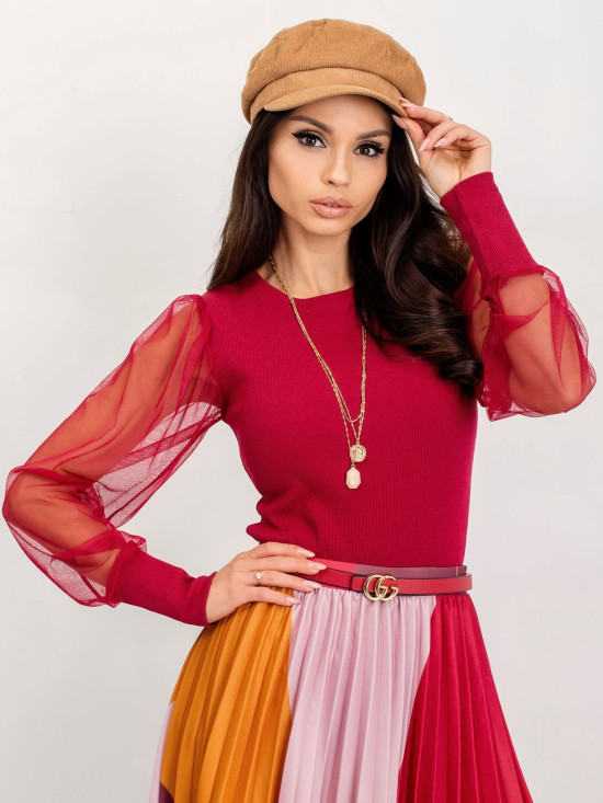 Bordeauxfarbige Bluse mit Netzärmeln RUE PARIS