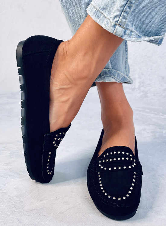 Wildledermokassins mit Nieten Schwarz