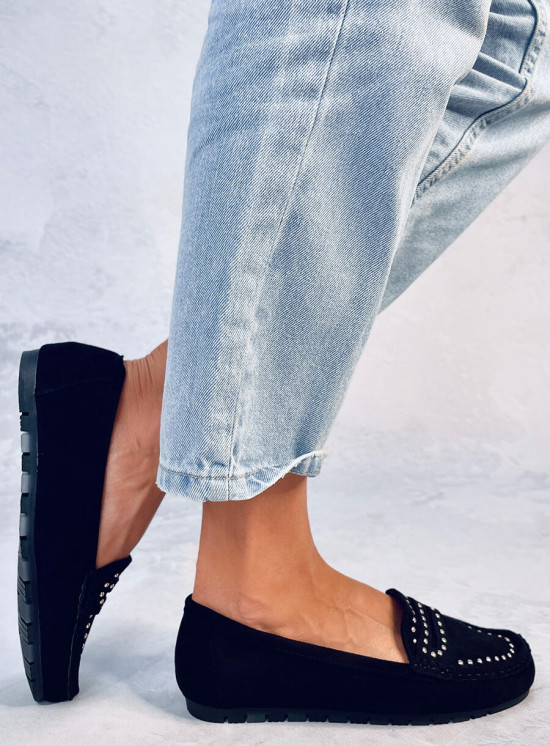 Wildledermokassins mit Nieten Schwarz