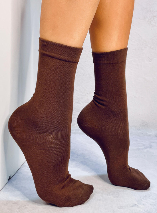 Hohe Damensocken Schokoladenbraun