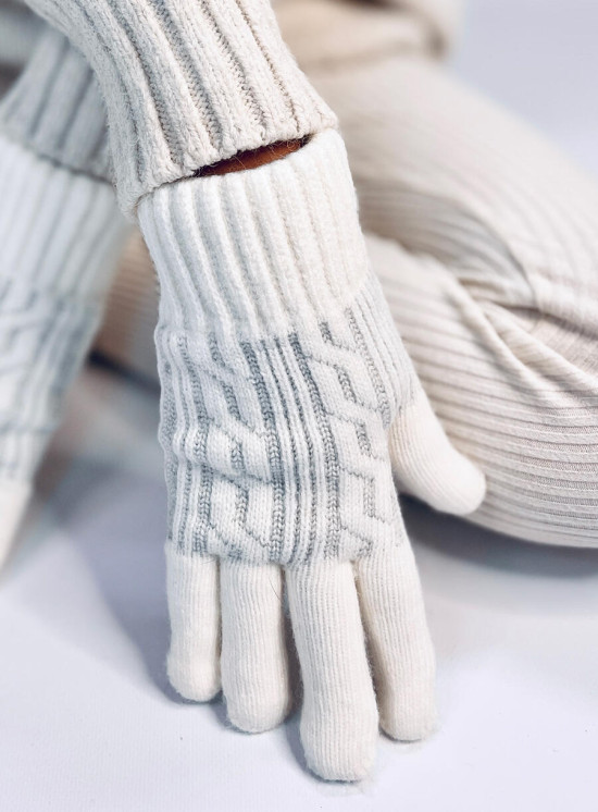 Winterhandschuhe mit Strickmuster Ecru