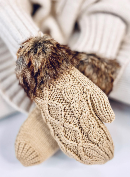 Fäustlinge mit Strickmuster Beige