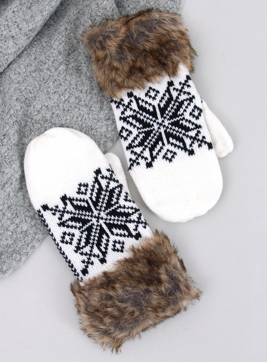 Fäustlinge mit Wintermotiv Weiß