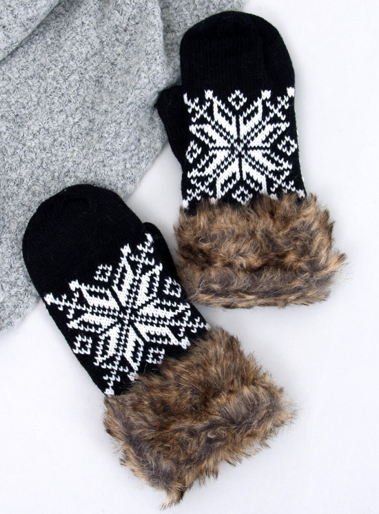 Fäustlinge mit Wintermotiv Schwarz