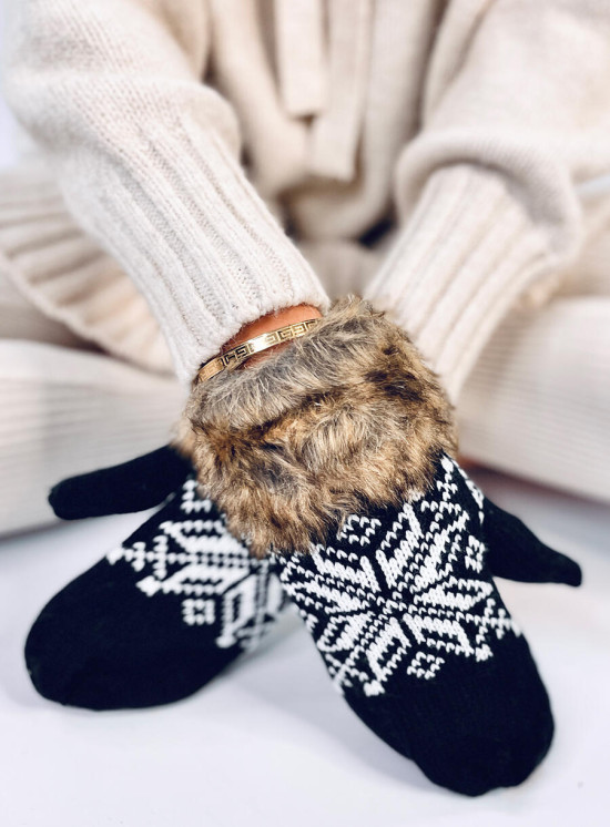 Fäustlinge mit Wintermotiv Schwarz