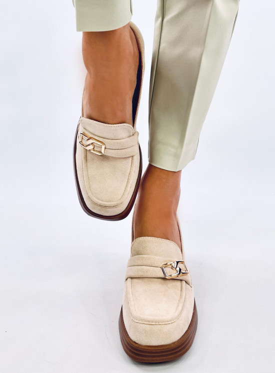 Damen-Mokassins mit Absatz Beige