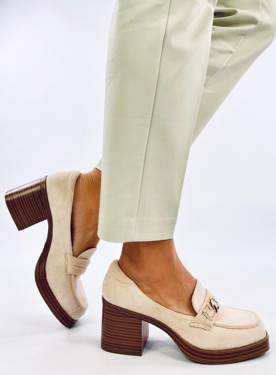 Damen-Mokassins mit Absatz Beige