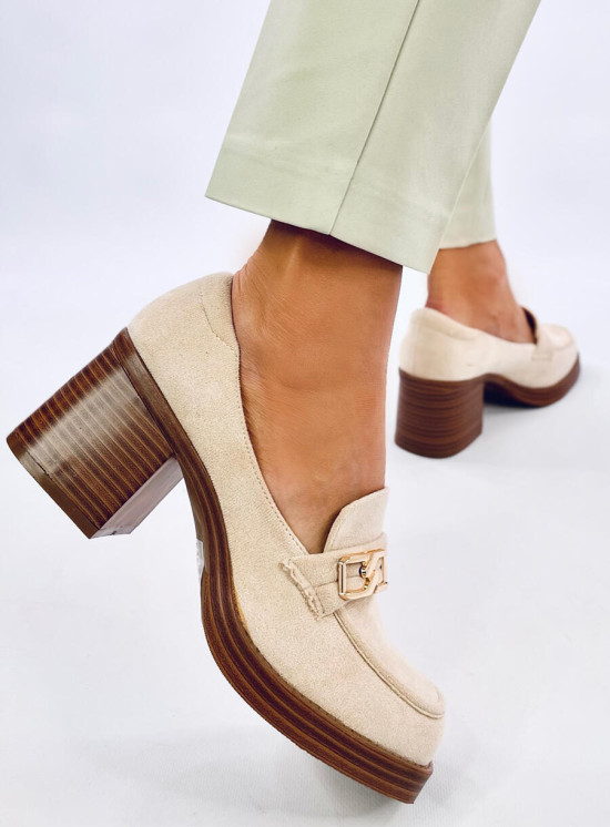 Damen-Mokassins mit Absatz Beige