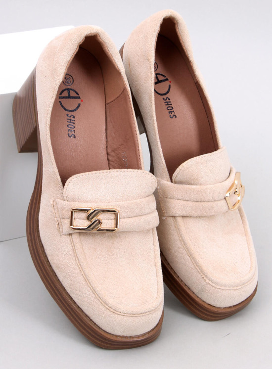Damen-Mokassins mit Absatz Beige