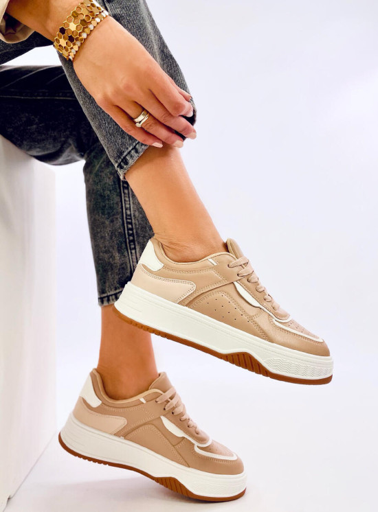 Sneaker auf Plateausohle aus Öko-Leder Camel