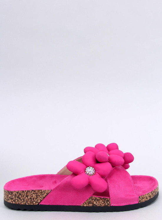 Damen Pantoletten mit Blumen Pink