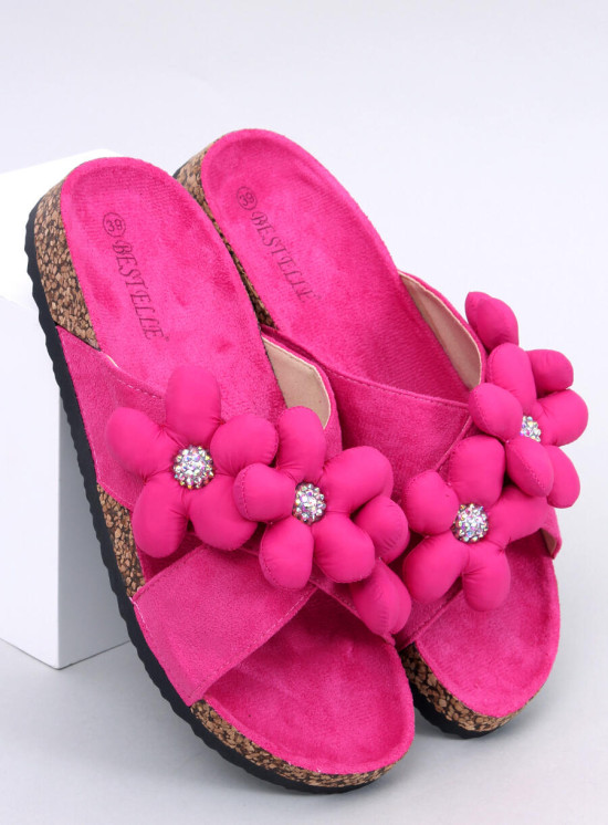 Damen Pantoletten mit Blumen Pink