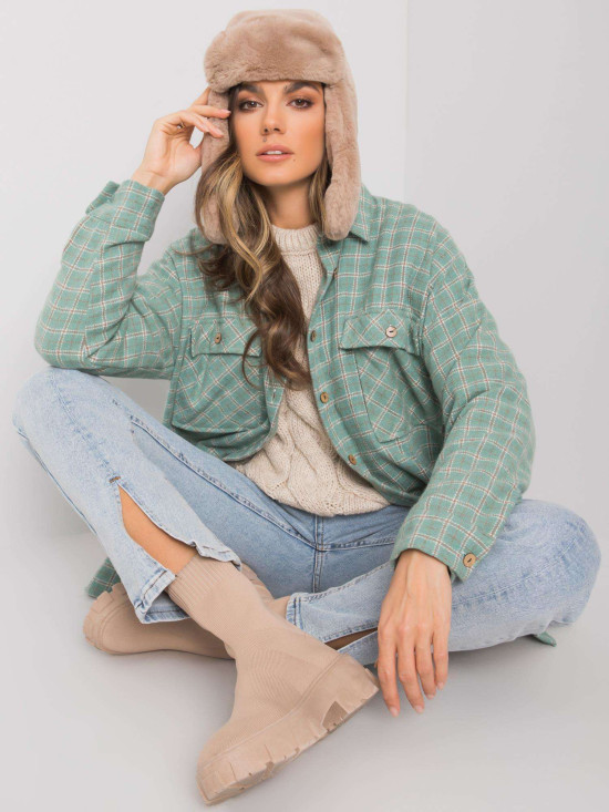 Grüne karierte Bluse mit langen Ärmeln