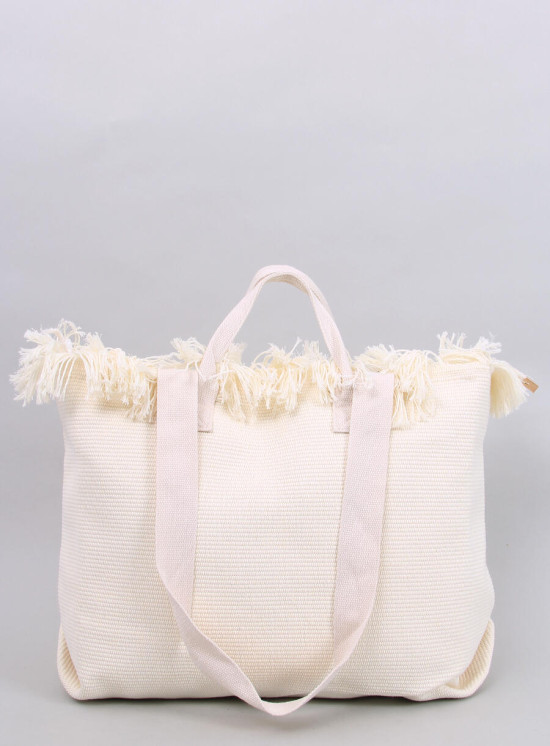 Strandtasche im Boho-Stil mit Quasten Ecru