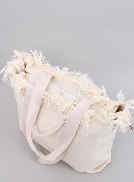 Strandtasche im Boho-Stil mit Quasten Ecru