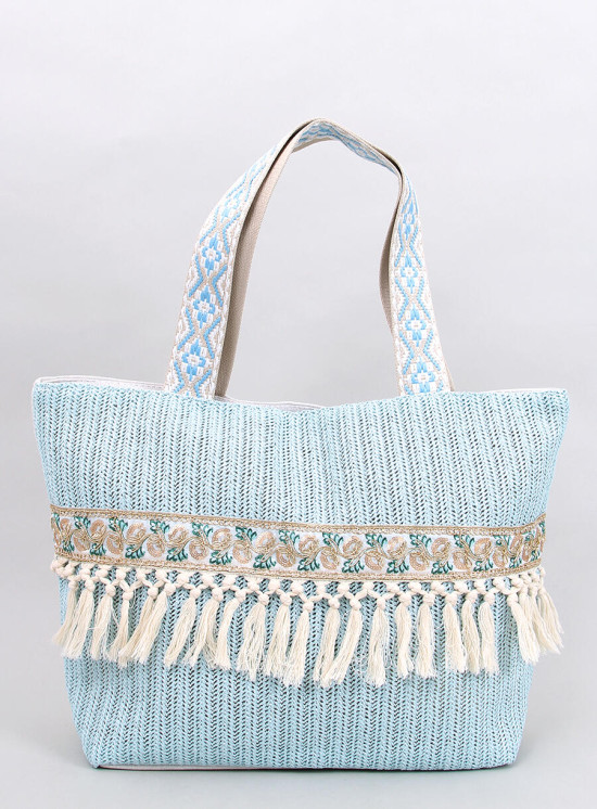 Strandstrohtasche BOHO Babyblau