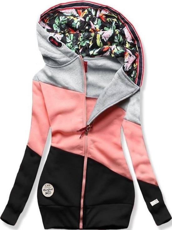 Sweatjacke im Colorblocking grau/apricot/schwarz