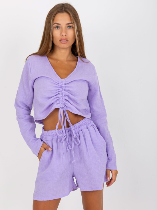 Helle lila Musselin-Bluse für den Alltag mit langen Ärmeln