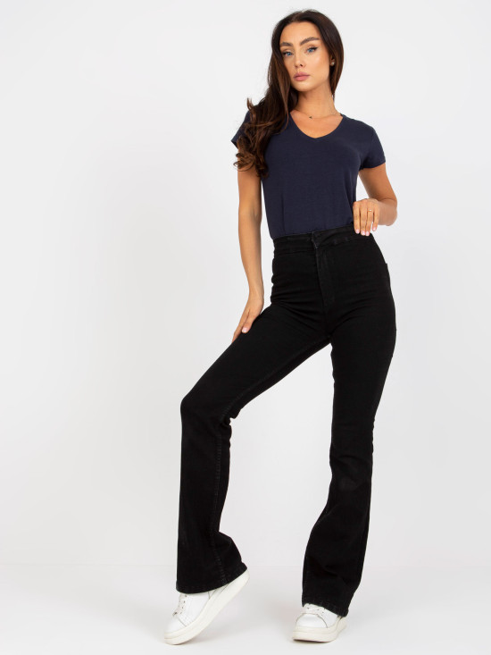 Dunkelblaues Damen Basic T-Shirt mit V-Ausschnitt