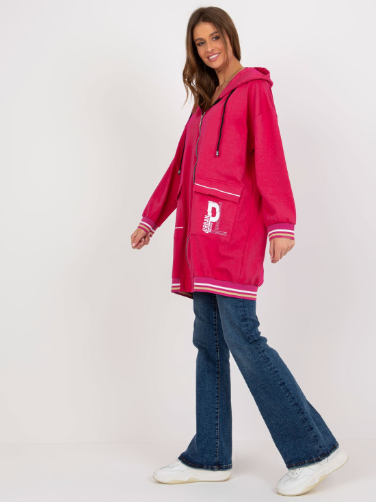 Rosa lange Reißverschlussjacke mit Aufschriften und Applikationen