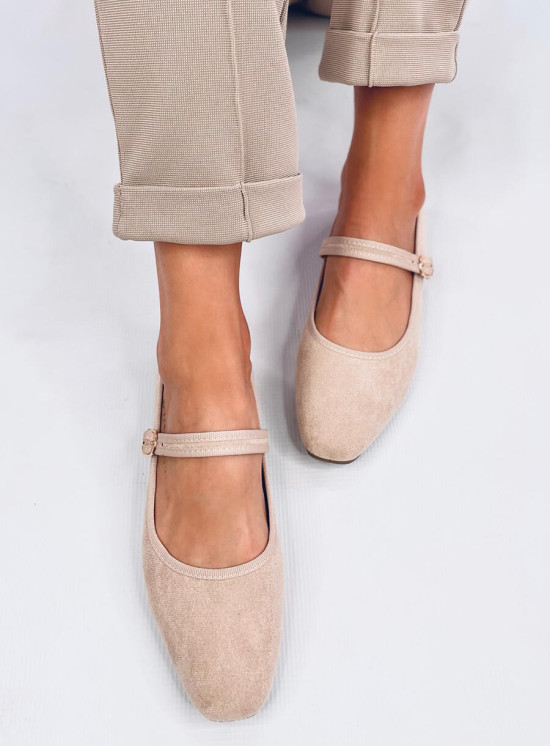 Ballerinas aus Wildleder mit Riemen Cremig Weiß