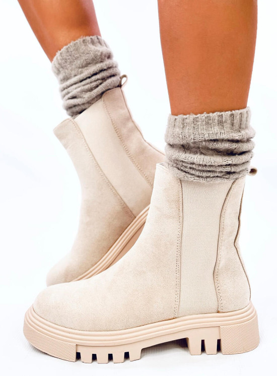 Wildlederstiefel mit dicker Sohle Beige