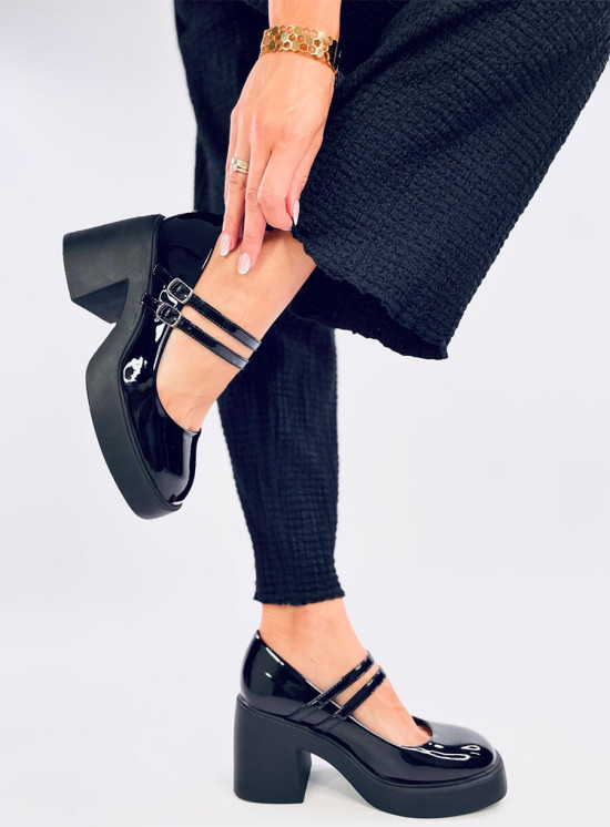 Lackierte Pumps auf breitem Absatz Schwarz