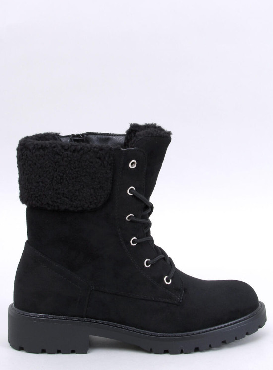 Schnürschuhe mit Kunstfell Schwarz