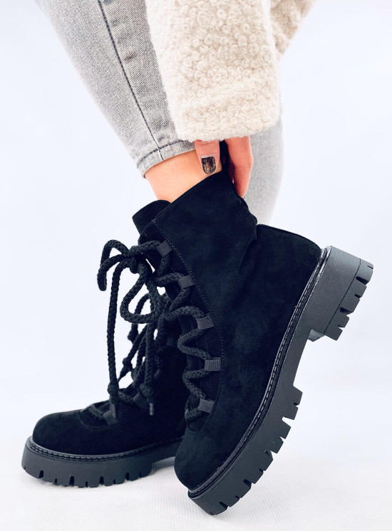 Stiefeletten mit dicken Schnürsenkeln Schwarz