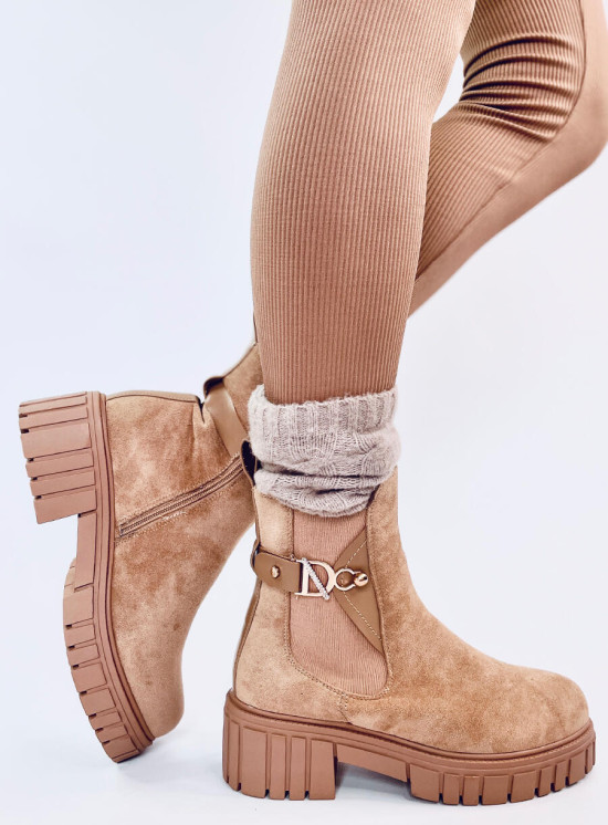 Stiefeletten mit Plateausohle Beige