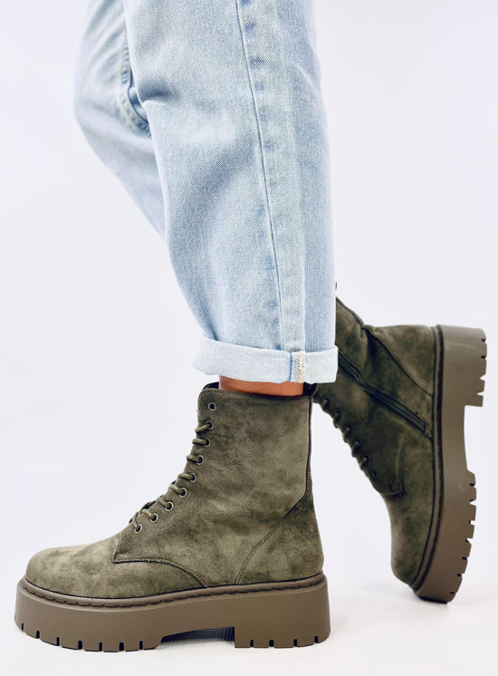 Damen-Schnürschuhe Olivgrün