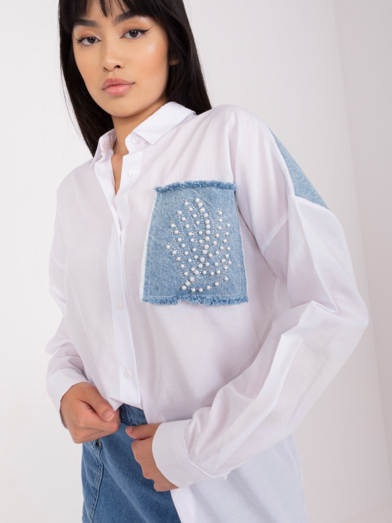 Weiße Damen Oversize-Bluse mit Applikationen