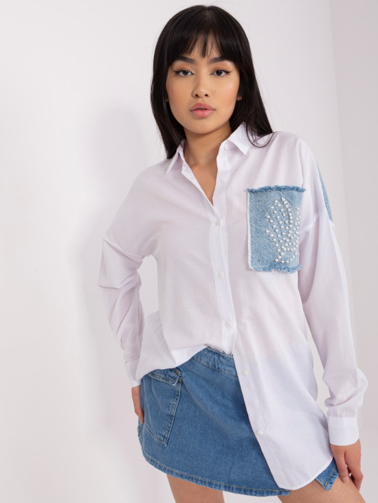 Weiße Damen Oversize-Bluse mit Applikationen