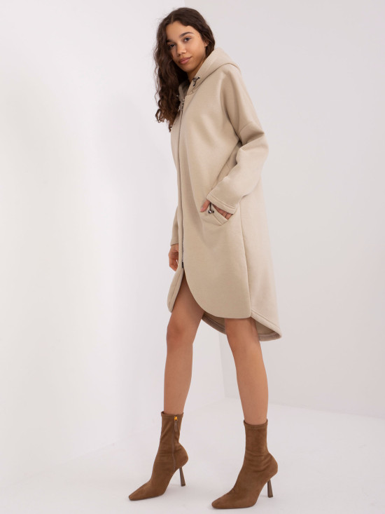 Beige lange Sweatjacke mit Reißverschluss Tina RUE PARIS