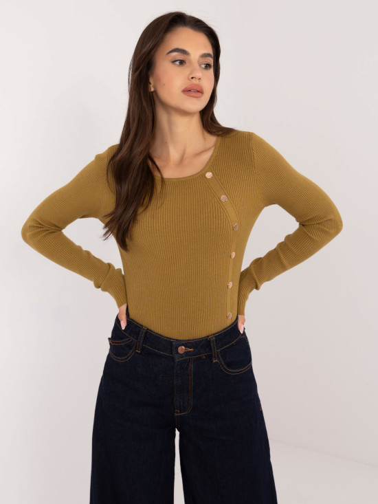 Eleganter olivfarbener Pullover
