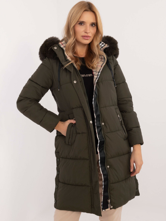 Damen khaki Winterjacke mit Kapuze
