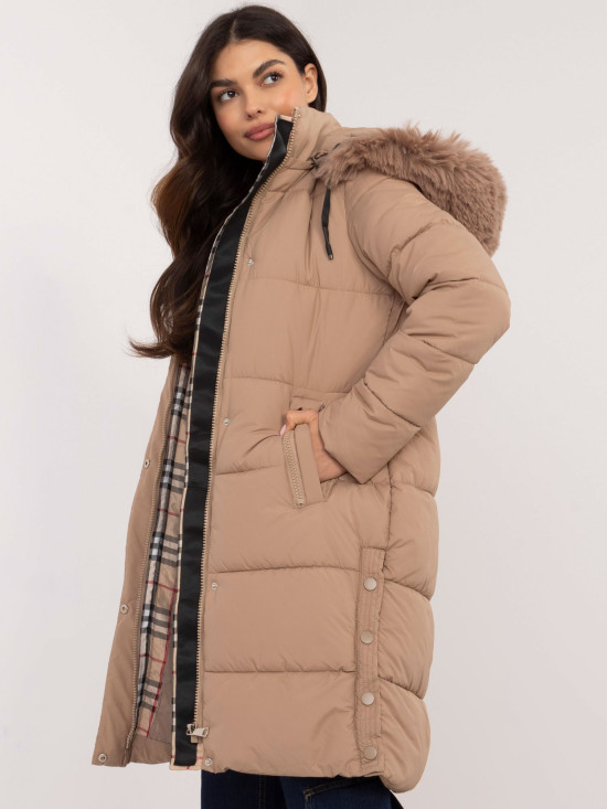 Beige Winterjacke mit Kapuze