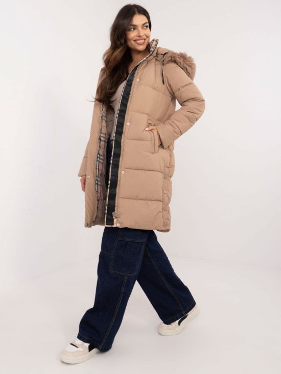 Beige Winterjacke mit Kapuze