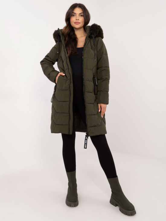 Damen khaki Winterjacke mit Kapuze